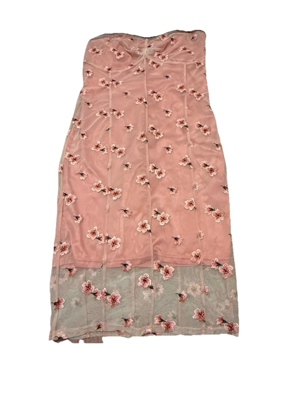 Calvin Klein Floral Embroidered Sheath Dress Pink Women XS Strapless Feminine